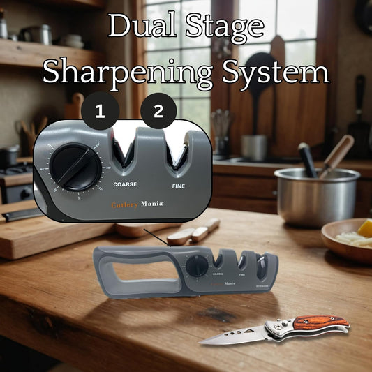 Simple Sharp Adjustable Angle 24-48° Kitchen Knife & Scissor Sharpener | Dual Stage Coarse and Fine Sharpening System | Tungsten Steel, Diamond and Ceramic Sharpeners | Professional Sharpening