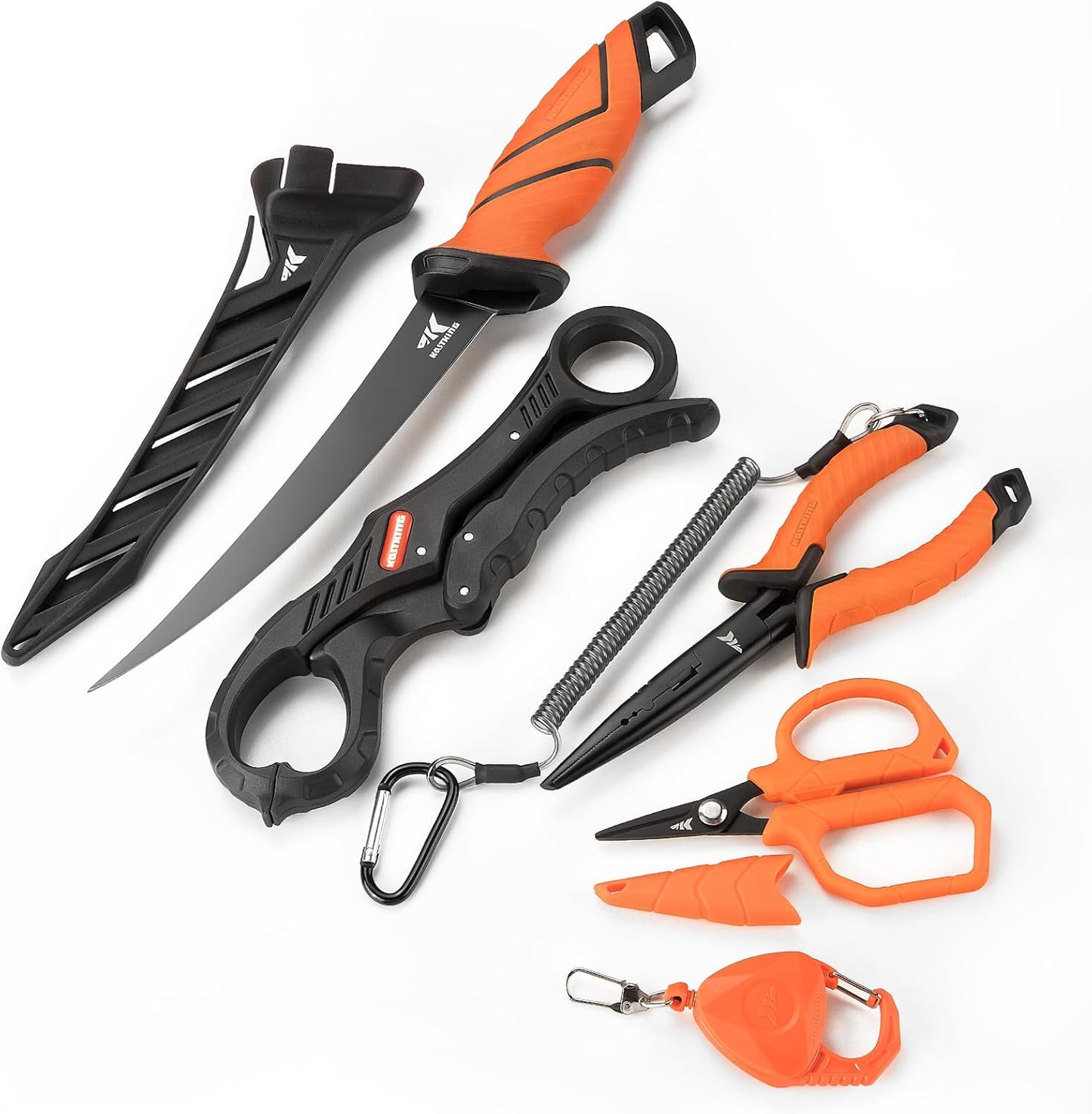 SteelStream 6pc Fishing Tool Kit - Corrosion Resistant Fishing Pliers with Lanyard, Fillet Knife, Floating Fish Lip Gripper, Fishing Braid Scissors, Tool Retractor, Fishing Gifts for Men