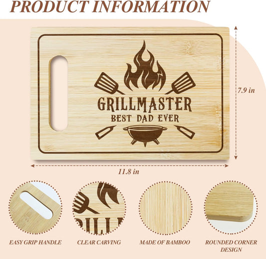 Best Dad Ever Bamboo Cutting Board, Grilling Gift For Men, Funny Charcuterie Boards for Home Kitchen Decor, Father's Day Birthday Gifts for Dad from Daughter Son -047