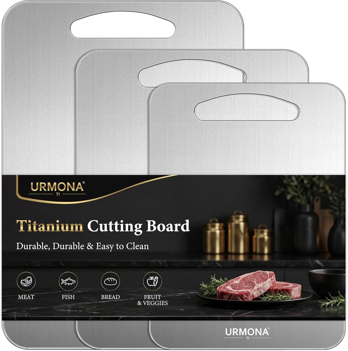 3 PCS 304 Stainless Steel Cutting Board Set for Kitchen