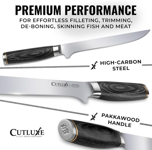 Japanese Boning Knife, 6" for Meat Cutting – Fillet Knife for Fish | Razor Sharp High Carbon Stainless Steel, Full Tang Pakkawood Handle – Shinobi Series