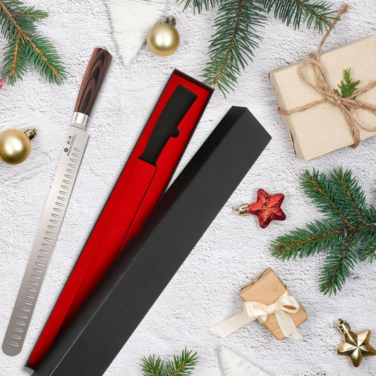 Brisket Knife 12 Inch, Japanese High Carbon Stainless Steel | Ultra Sharp Carving Slicing Knife for BBQ Brisket Turkey Ham Ribs Smoked Meat and Beef, Ergonomic Pakkawood Handle, Gift Box