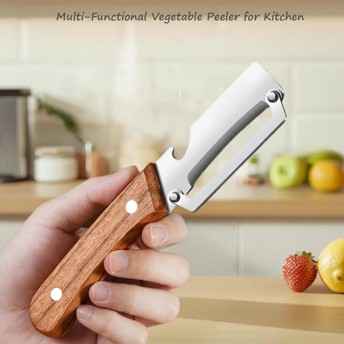 Vegetable Peeler for Kitchen, Stainless Steel Blade with Wooden Handle
