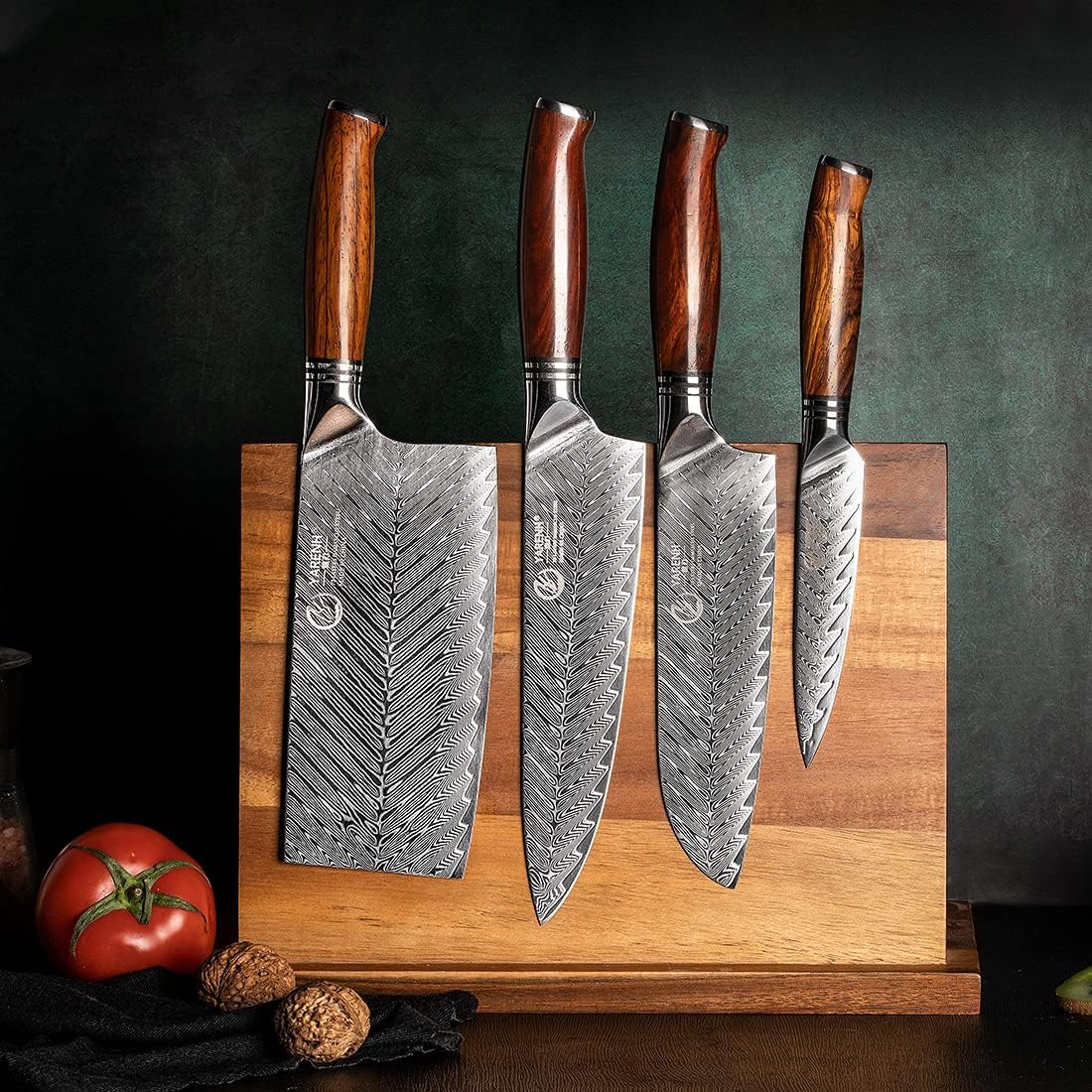 Kitchen Knife Set with Block, 8 Piece, Sharp Professional Chef Knife, 73 Layers Damascus High Carbon Stainless Steel, Full Tang Sandalwood Handle, Gift Box