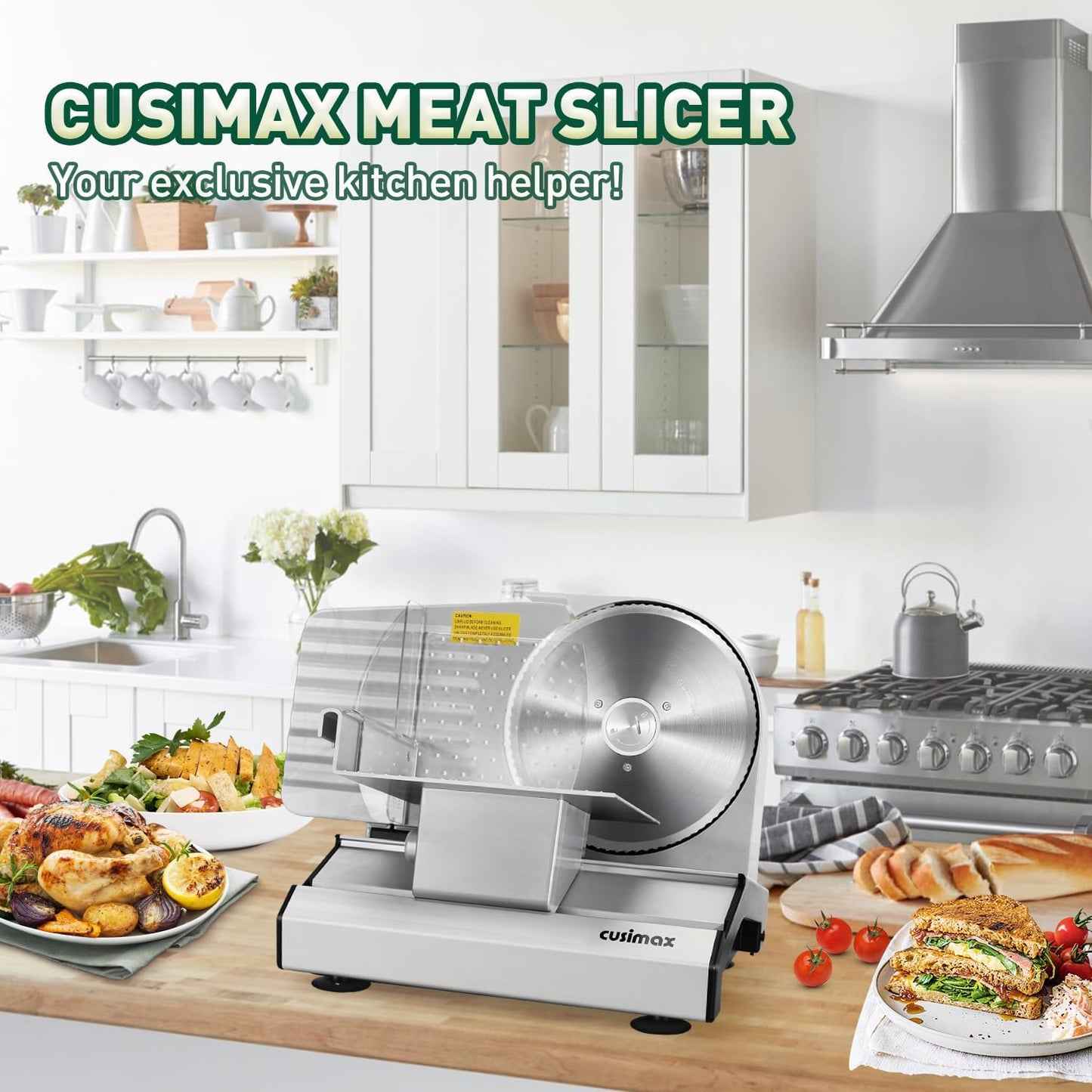 Meat Slicer, Electric Deli Meat Slicer with 2 Removable 8.7''Stainless Steel Blades,Removable Food Carriage,1-20mm Adjustable Thickness Food Slicer for Home,Easy for Cut Meat,Cheese,Bread