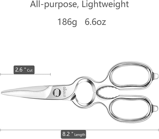 8.5" Kitchen Shears Heavy Duty Forged Stainless Steel Scissors | Ultra Sharp Food Scissors with Detachable Design, Bottle Opener and Nut Cracker for Cooking, Cutting Meat and Vegetables
