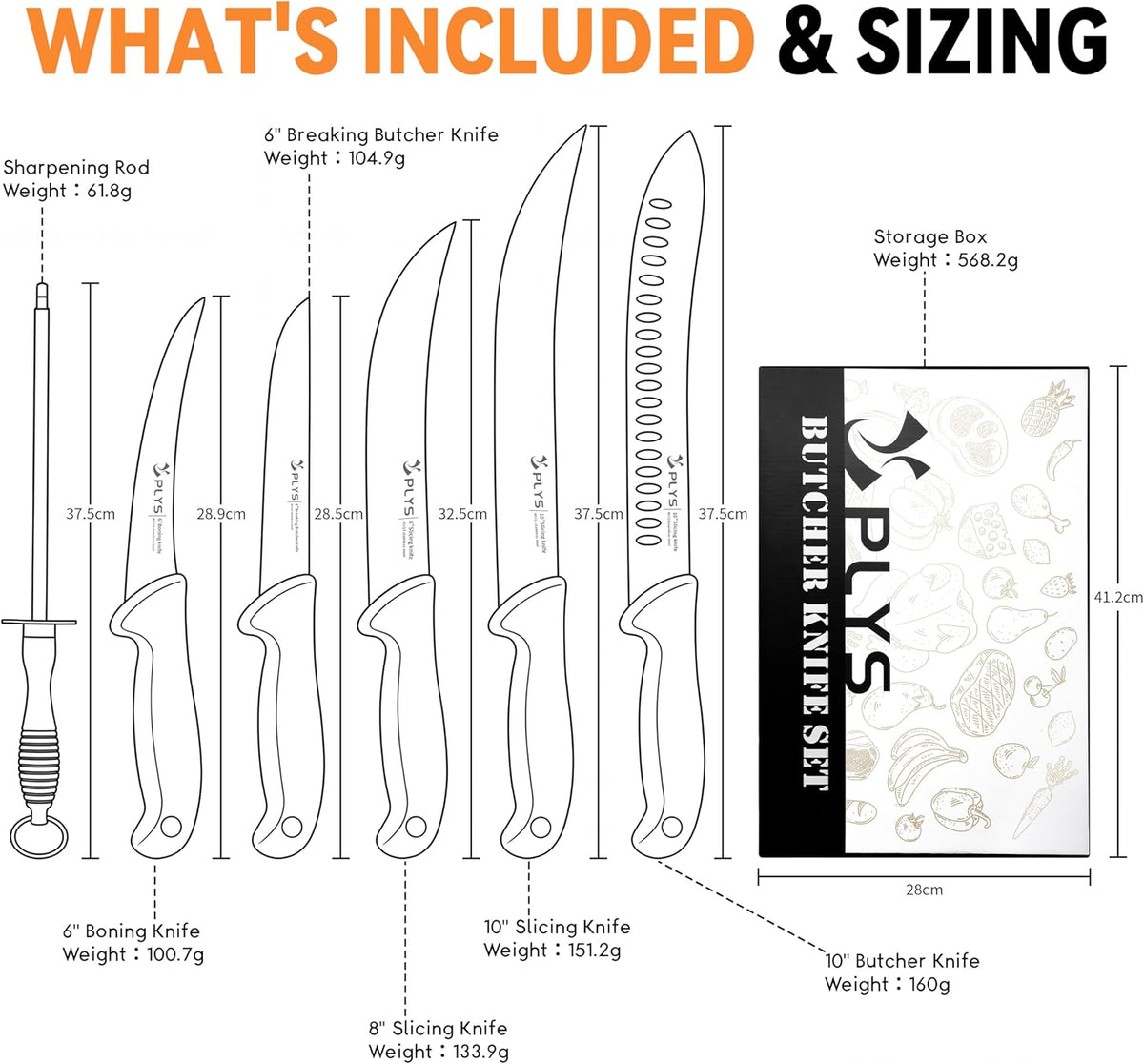 Plys From Prep to Plate: The 7-Piece Butcher Knife Set for Complete Meat & BBQ Mastery Featuring 10" Butcher, 6" Boning/Skinning/Fillet, and 8"/10" Slicing Knives in 4Cr13Mov Steel.