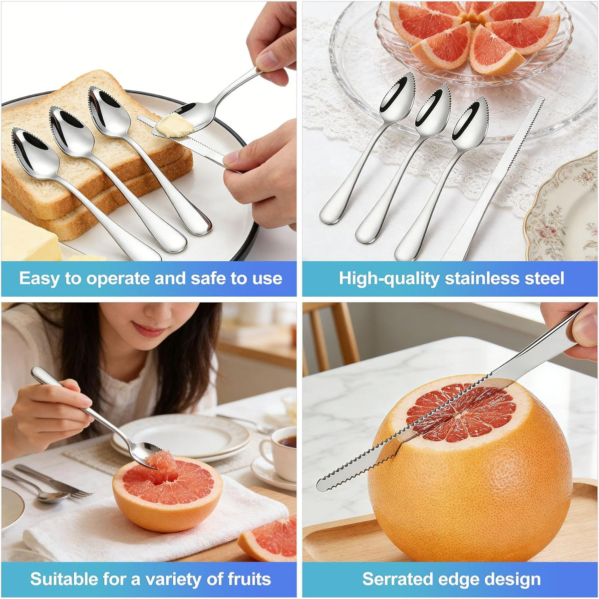 5-Piece Grapefruit Spoon and Knife Set Stainless Steel Serrated Edge Heavy Duty Kitchen Utensils for Grapefruit Oranges Kiwi Citrus Fruits Desserts