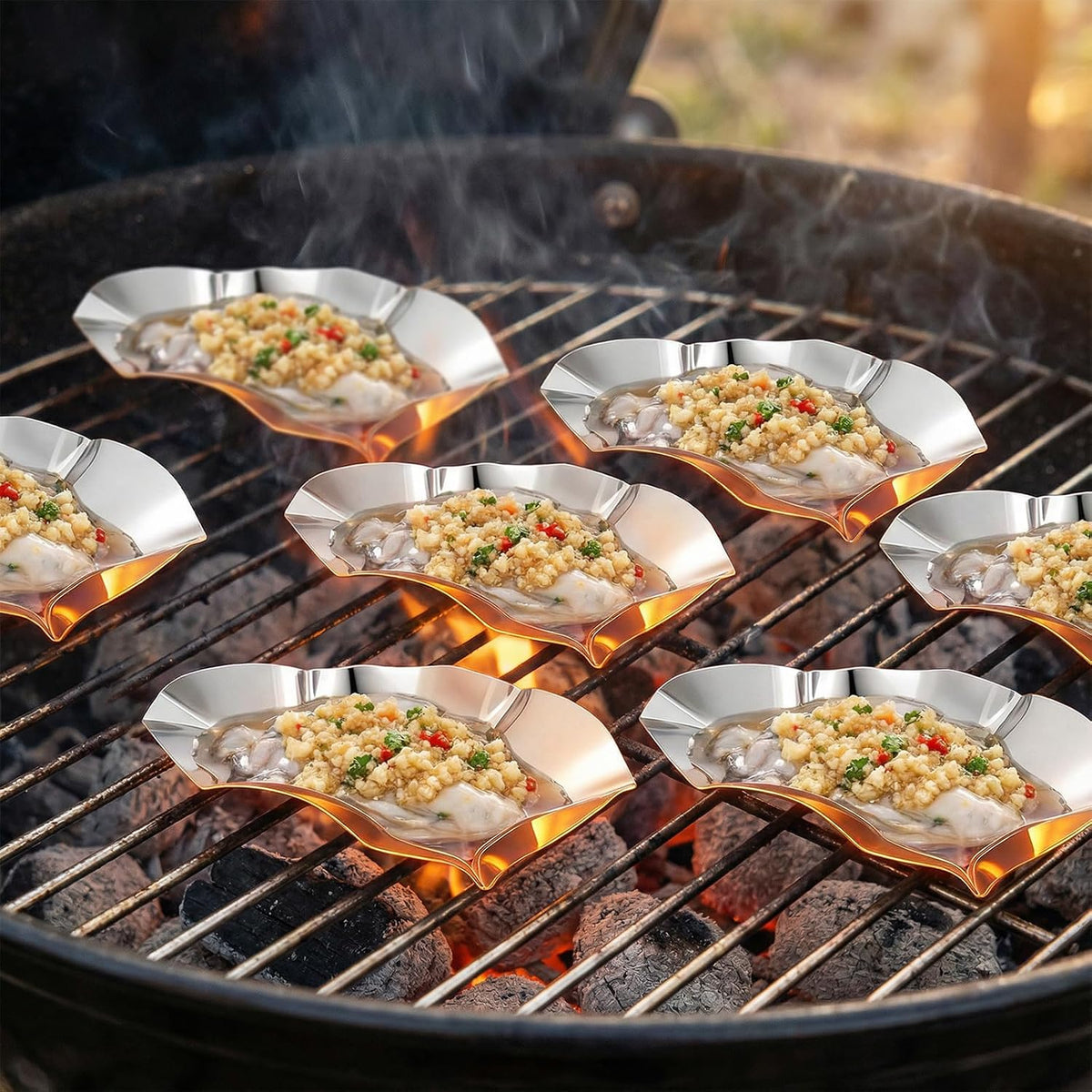 36 Pcs Grillable Stainless Steel Oyster Shells for Cooking and Baking, Reusable Metal Shells Oysters Tray Silver Kitchen Oyster Dish for Seafood Clams Scallops