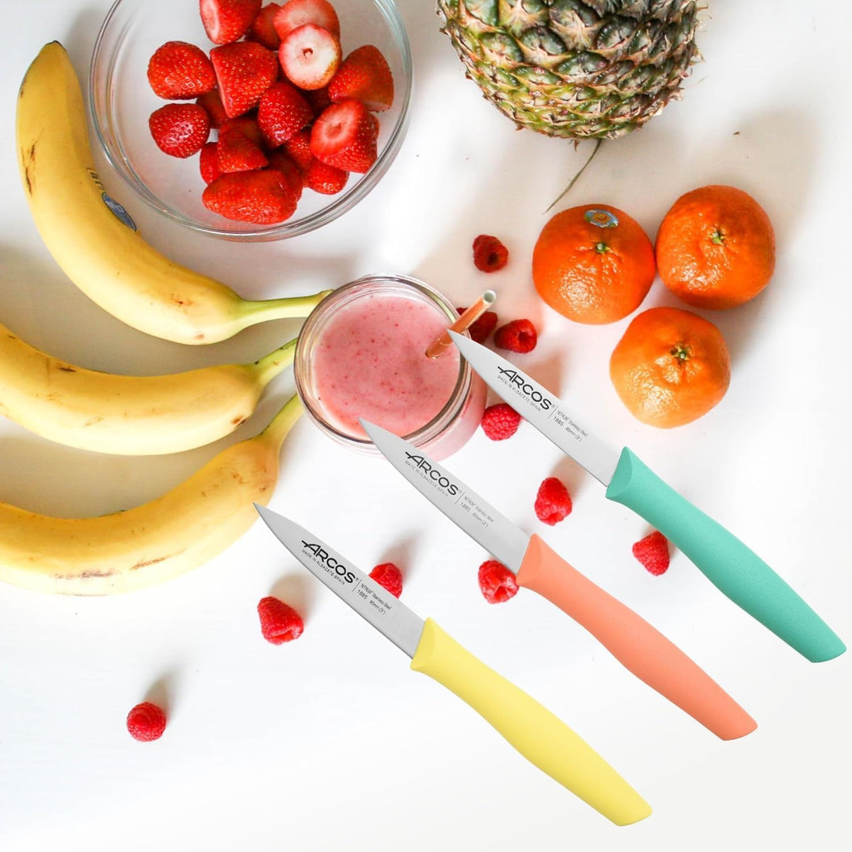 Paring Knife Set of 3 Pieces 4 Inch Stainless Steel. Colorful Kitchen Knives for Peeling Fruits and Vegetables. Ergonomic Polypropylene Handle. Series Nova. Color Orange, Yellow and Blue.