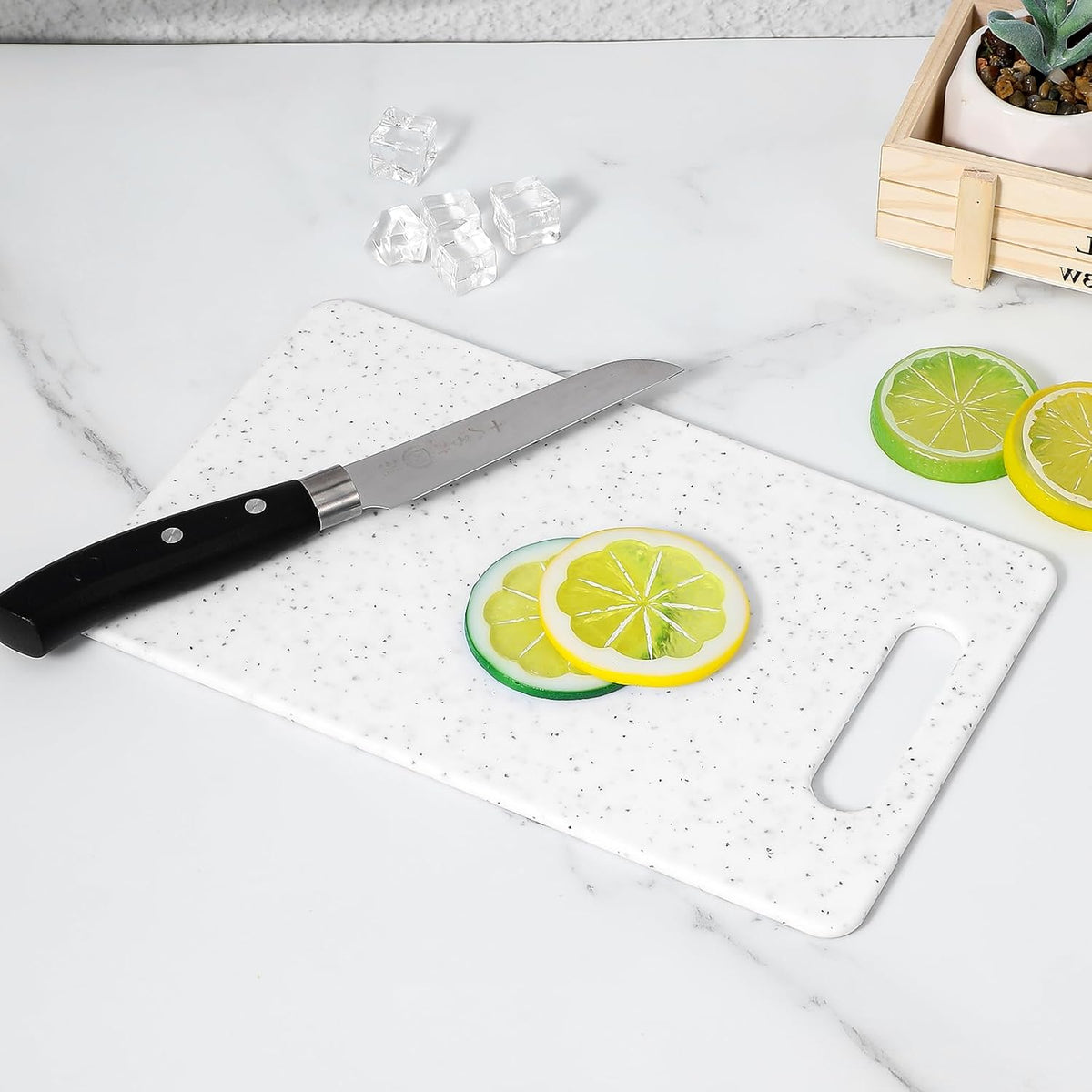 2Pcs Mini Cutting Board for Kitchen, Plastic Cutting Board Set, Dishwasher Safe Cuttings Boards with Handles, Small Chopping Boards for Camping Fruits Vegetable and Food Preparation (6" x 10" White)