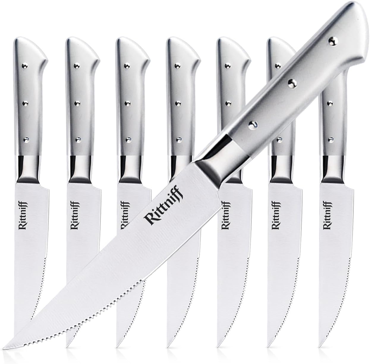 Steak Knives Set of 4, 5-Inch Serrated Stainless Steel Steak Knife Set with Wide Stainless Handle, Gift-Ready Box for Steak Night, BBQ, Housewarming & Wedding