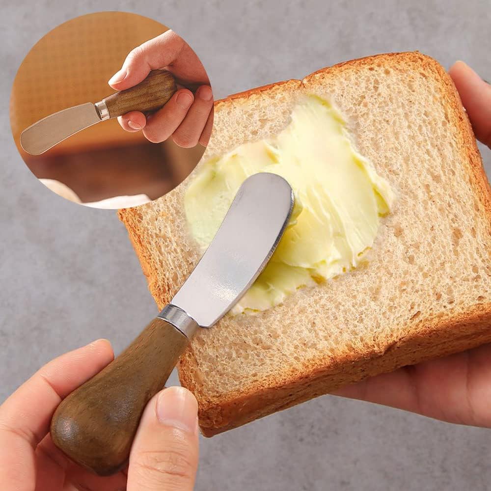 2 Pack Butter Spreader Knife Standing, Stainless Steel Cheese Spreader Knives with Wood Handle, Butter Knives with Sharp Edge for Easily Cutting & Spreading Butter & Cheese Sandwich Cream Cake