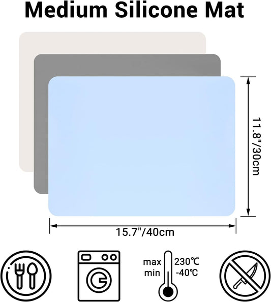 Silicone Crafts Mat, Silicone Sheets for Crafts, Painting, Nail Arts, Clay, Resin Jewelry Casting Molds Mat, Table Pad Placemat, Nonstick Nonslip, Gray & Beige & Light Blue (15.7x11.8 inch)