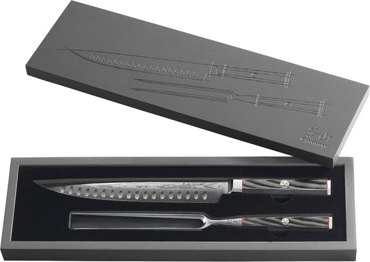 Cangshan YARI Series 2-Piece Carving Set with Ash Wood Box, X-7 Damascus Steel, 501332