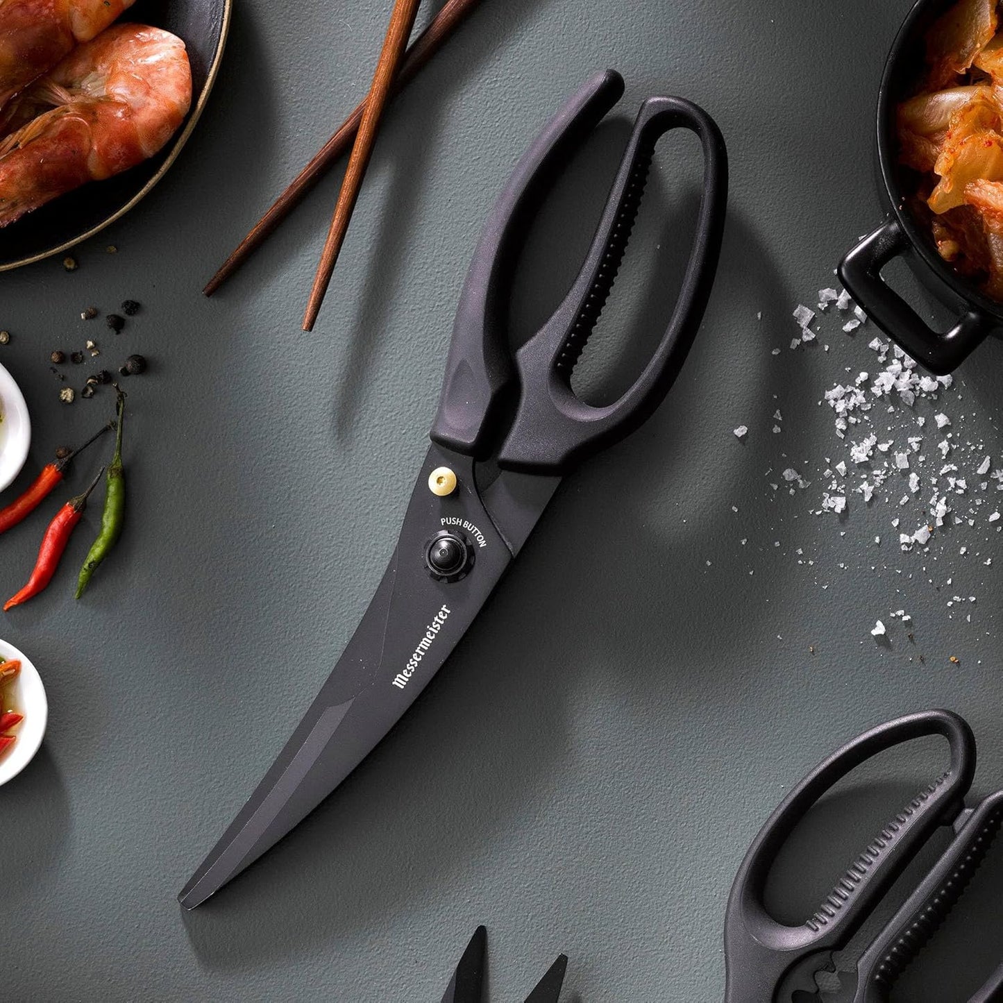 10-Inch Push Button Take-Apart Poultry Shears, Titanium Black - High-Carbon Stainless Steel & Soft-Grip Handles - Includes Nut Cracker & Bottle Opener