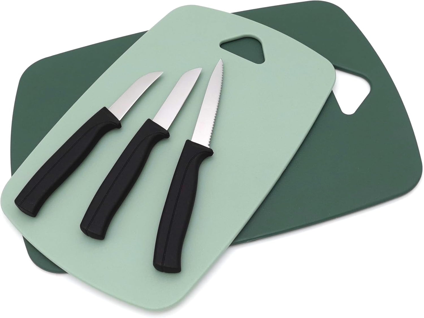 Kitchen Knife Set, MATTSTONE HILL Paring Knife Set - 4.7" Serrated Utility Knife, 3.5" Fruit & Vegetable Paring, 3" Flat Edge Peeling, German High Carbone Steel, Gray, Blue, Green