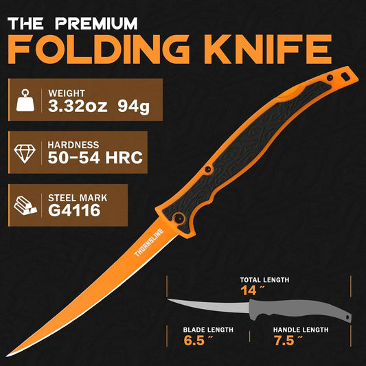 Folding Fillet/Fishing/Camping/Hunting Knife, Ultra-Sharp G4116 German Stainless-Steel Blades, Non-Slip Handles,7 ½ inch folded,13 ½ inch overall Length, 2025 New Upgraded Knife
