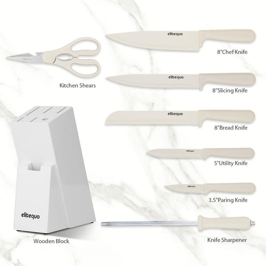 8 Piece Kitchen Knife Block Set with Sharpener,Dishwasher Safe,German Stainless Steel with Ergonomic Handle Anti-slip Handle