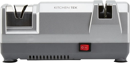 Kitchen Tek 2-Stage Electric Knife Sharpener, 1 Straight-Edge Knife Sharpener With Diamond Grinding Wheel - 120 Voltage, Quick Sharpening, Gray Plastic, For Kitchen Knives