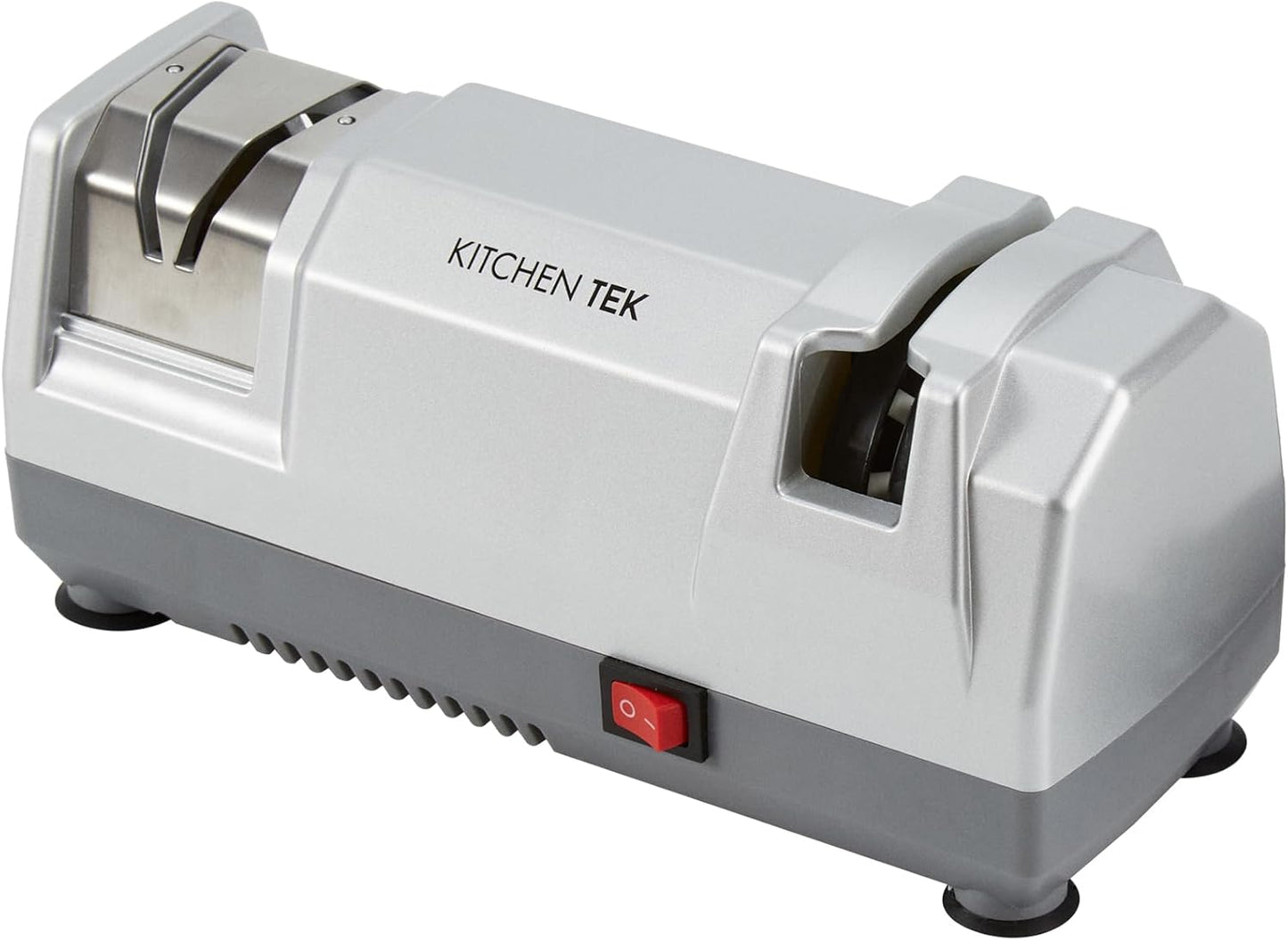 Kitchen Tek 2-Stage Electric Knife Sharpener, 1 Straight-Edge Knife Sharpener With Diamond Grinding Wheel - 120 Voltage, Quick Sharpening, Gray Plastic, For Kitchen Knives