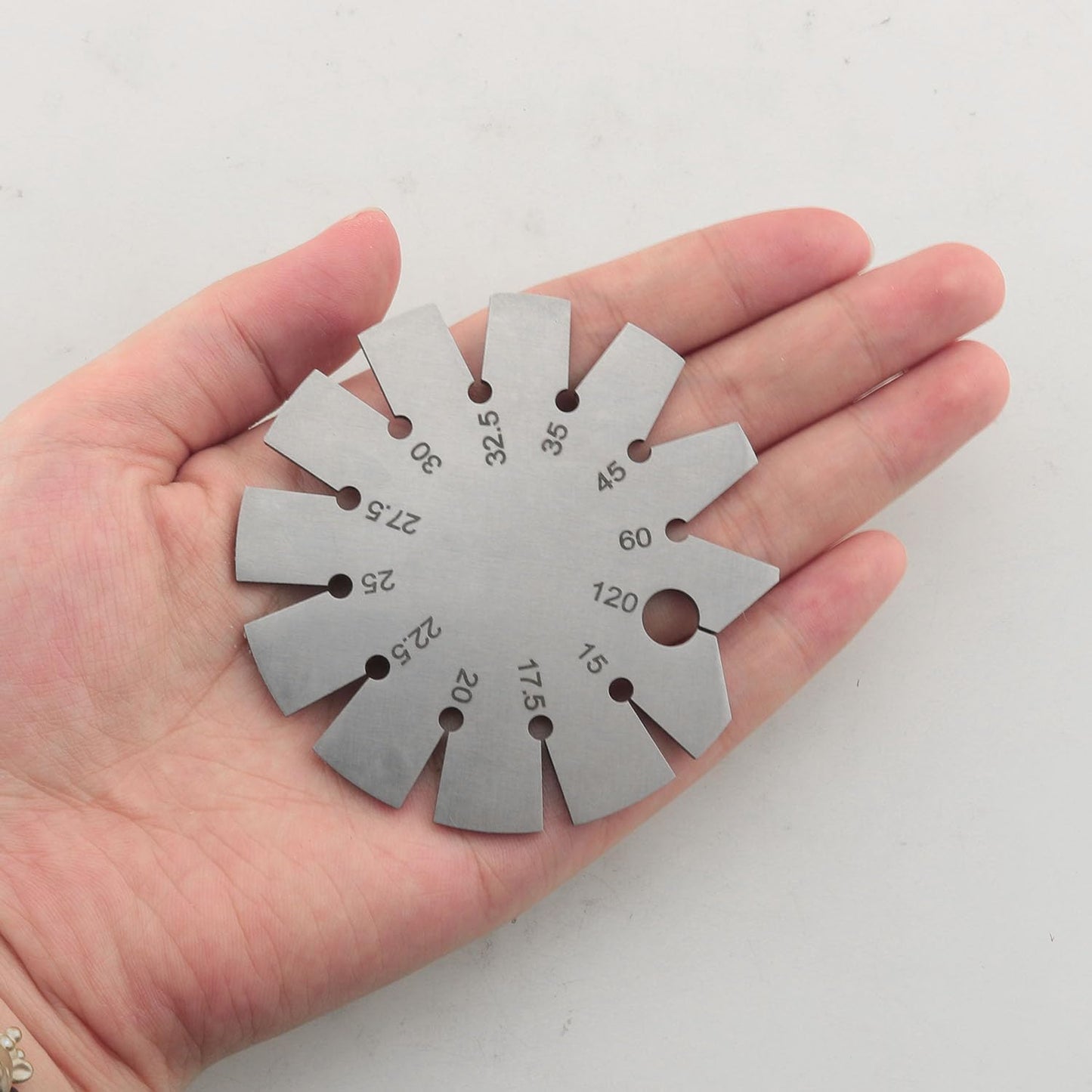 15-120 Degree Round Shape Knife Angle Finder Knife Blade Angle Gauge Stainless Steel Bevel Gauge Ax Angle Gauge for Measuring Knife Angle