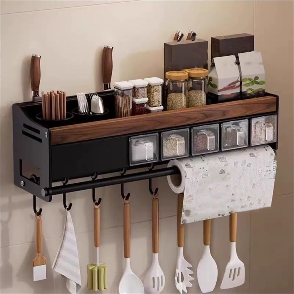 Antique Kitchen Rack, Punch-Free Knife Rack, Wall-Mounted Seasoning, Chopstick Knife Storage Rack, Hanging Kitchen Spice Rack Suitable for Kitchen, Restaurant(White)