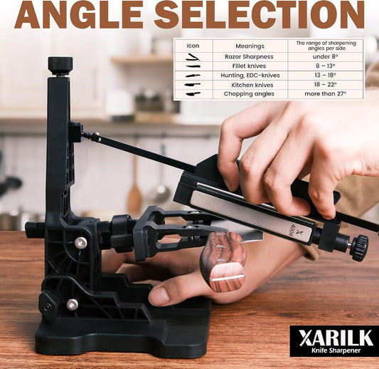 Portable Folding Knife Sharpener XAR-FS1, Adjustable Angle Sharpening System with 240#, 400#, 800#, 2000# Diamond Stone Set for Pocket, Hunting, Kitchen & Serrated Knives