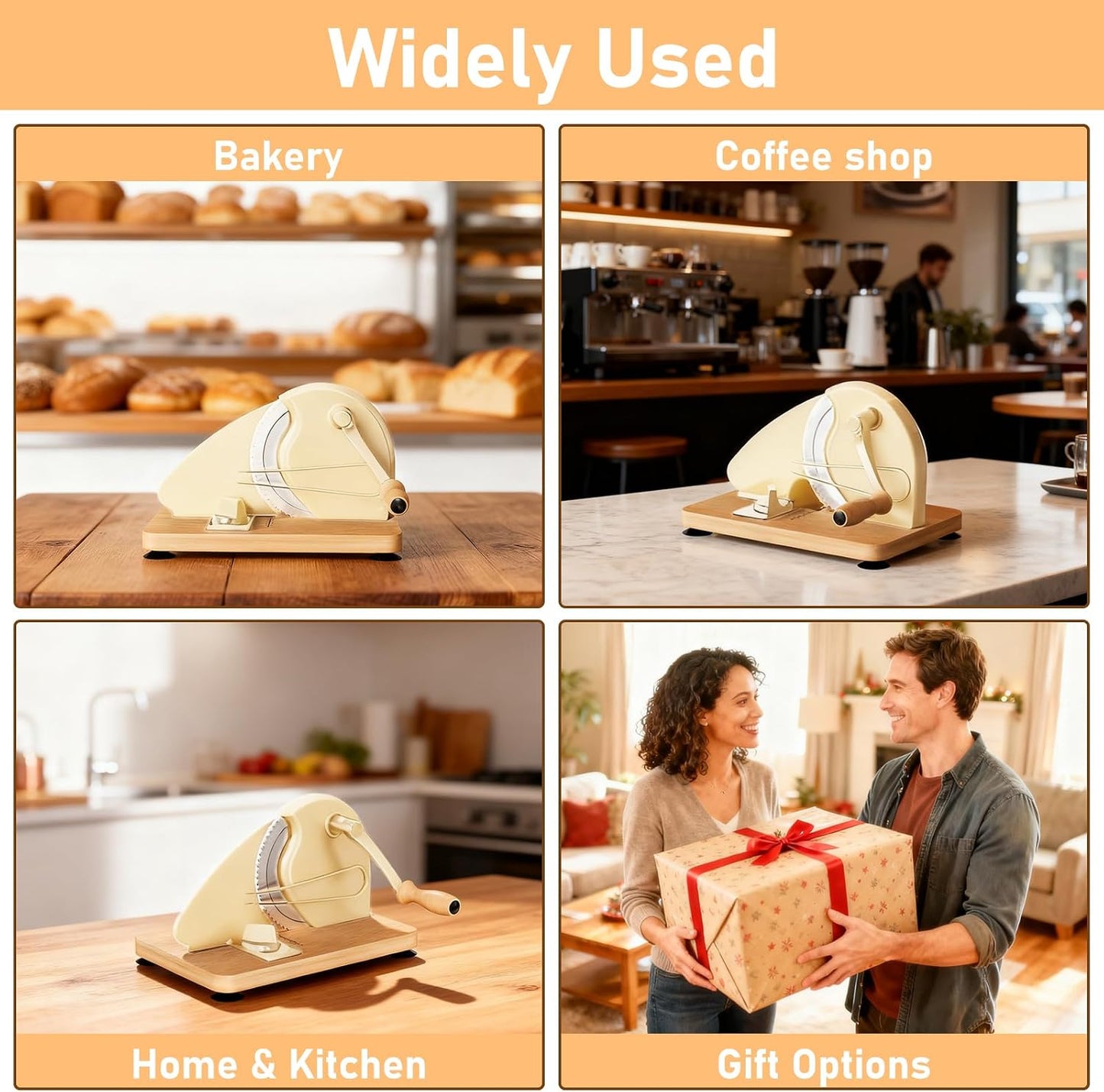 Manual Bread Slicer for Homemade Bread with 25pcs Paper Bread Bags | Hand Crank Sourdough Bread Slicer with Stainless Steel Blade, Adjustable Thickness, Suction Cup and Guide Rail, Beige