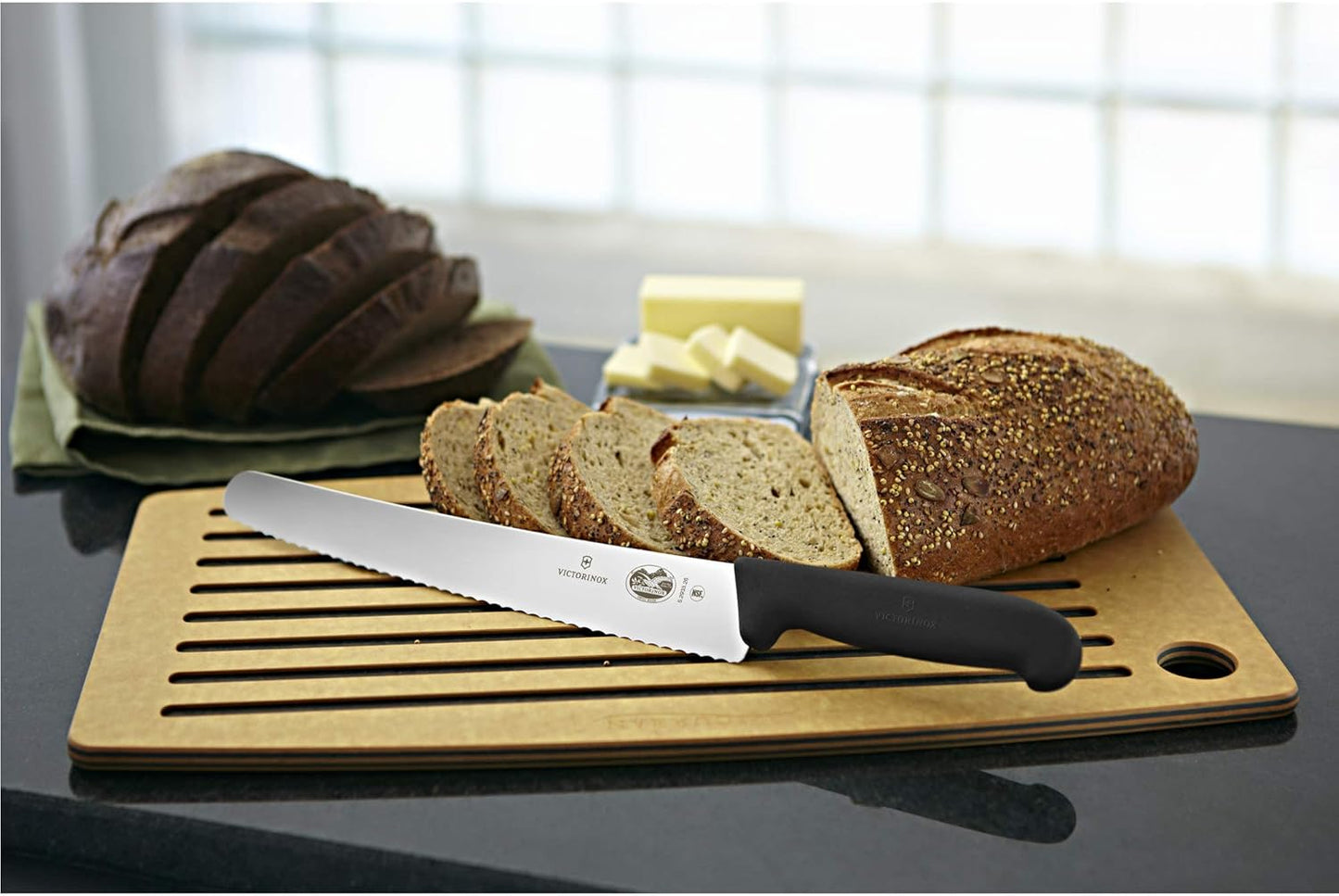 Fibrox 10.25 Inch Bread Knife, Sharp Serrated Pastry Slicer | Ergonomic non-slip TPE handle, Swiss made high-carbon stainless steel blade, NSF approved and dishwasher safe