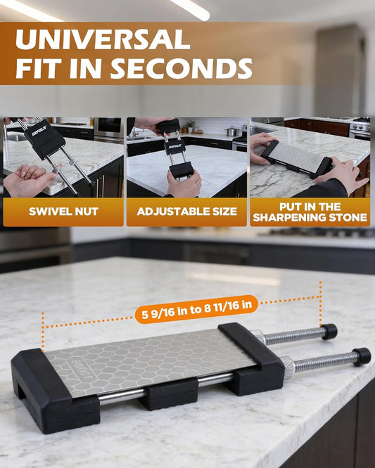 Non-Slip Sharpening Stone Holder, Adjustable Whetstone Holder for Water Stones, Diamond Stones 304 Stainless Steel Clamp for Knife Sharpening, Woodworking Tools (Fits 5 9/16" - 8 11/16")