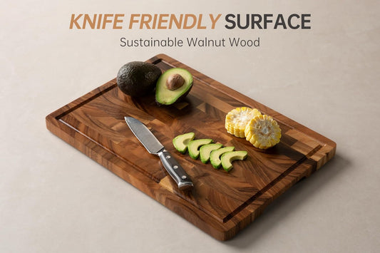 Walnut Cutting Boards for Kitchen, Wooden Cutting Board | End Grain Cutting Board with Juice Groove & Handles, 16.5", natural oil finish, non-slip feet,rounded edges, gift box