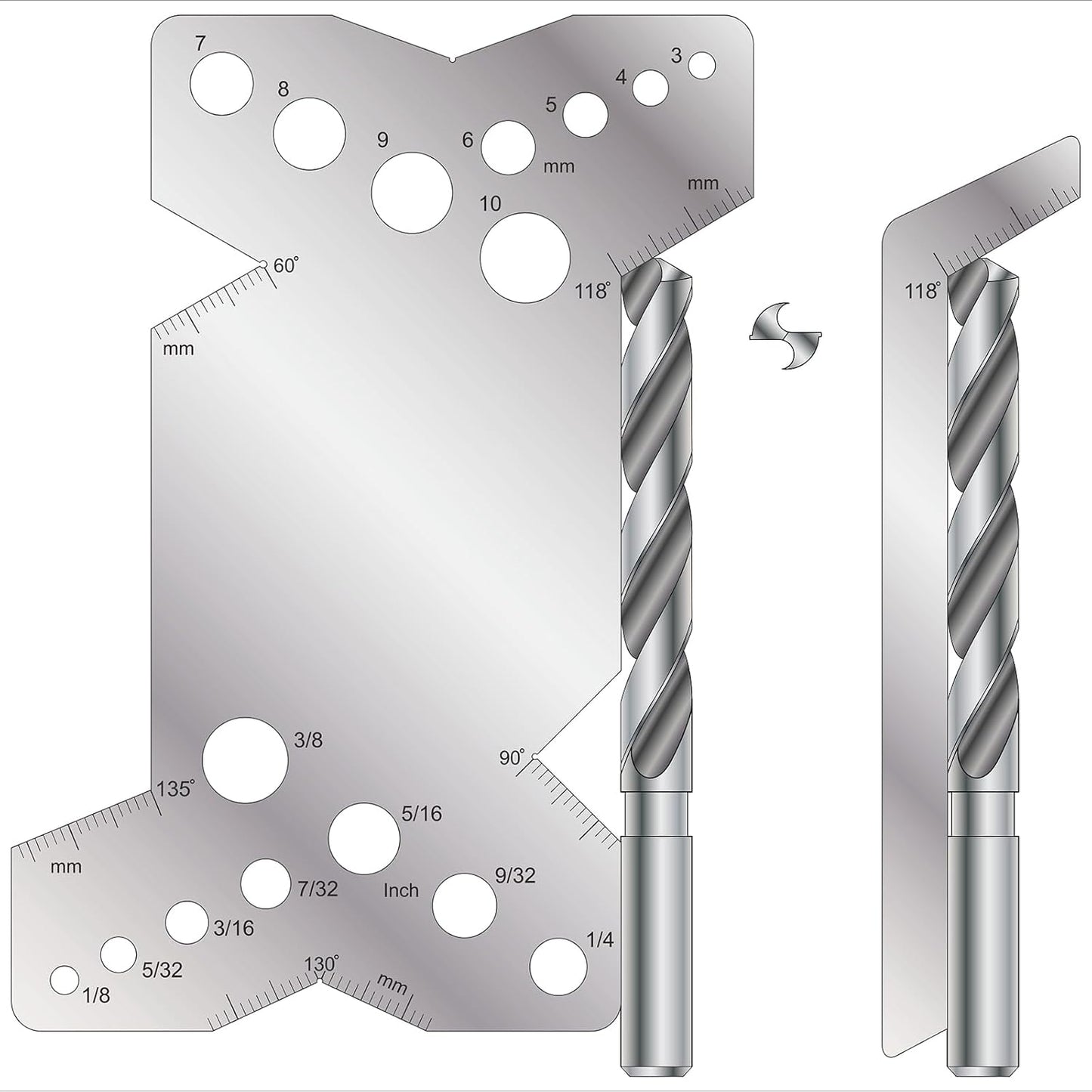 Drill Bit Angle Gauges 60°-160° Drill Sharpening Gauge, Stainless Steel Angle Measuring Gage