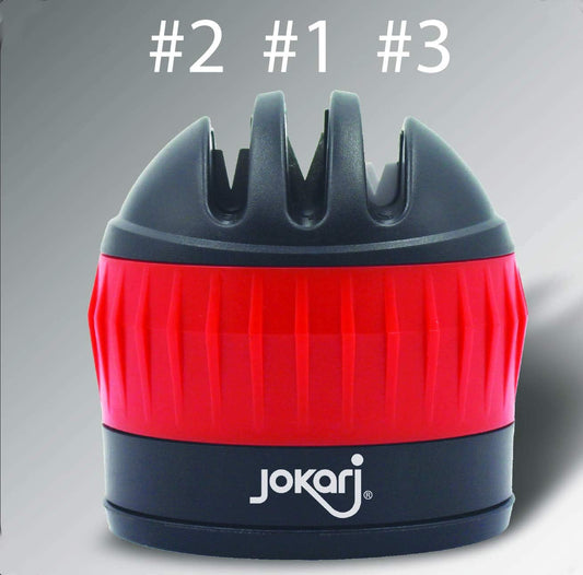 Knife Sharpener with Suction Kitchen Safety Seals to the Counter for One Handed Sharpening of Knives. In 3 Steps Blades Make Diamond Sharp Slices Rated Near Chef Quality. Skip the Electric Tool
