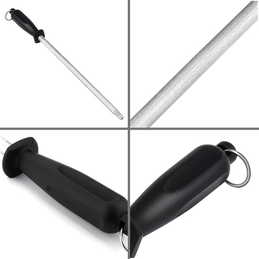 Kitchen Knife Sharpener Rod 12 inches, Premium Carbon Steel Honing Rod for Knife Sharpening, Easy to Use Honer for Knives and Honing Steel - Daily Maintenance