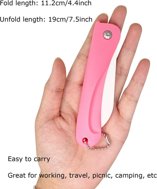 2PCS Ceramic Folding Knife Handy Fruit Knife for Home, Travel, Picnic, Camping, etc (Pink+Green)
