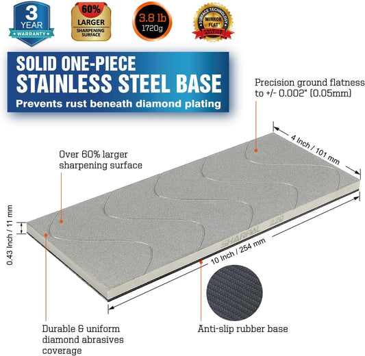 145H 10 x 4 Inch Diamond Lapping Plate, Whetstone Flattener | Extra Coarse 220 Grit for Coarse Sharpening and Flattening Stones, Fix & Re-levelling, Durable and Consistent Grit