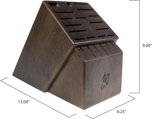 Walnut Finish Knife Block | 22-Slot Large Wooden Knife Holder, Genuine Dark Stained Wood, Kitchen Storage