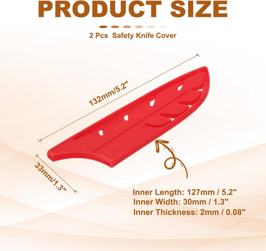 ABS Safety Knife Cover Sleeves for 5" Santoku Knife, Universal Chopping Edge Guard Blade Protector Sheath for Kitchen Bar, Red, 12.7cm L, Pack of 2