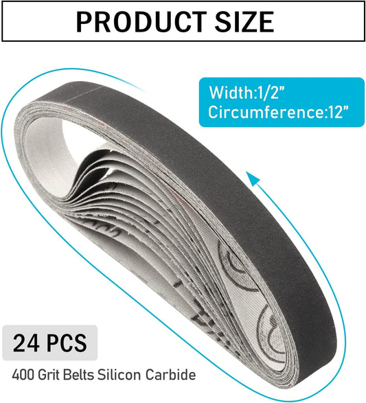 1/2x12 400 Medium Grit Belts for Work Sharp Knife & Tool Sharpener, 24 PCS | Replacement Sanding Belt, 1/2 x 12 Inch, Fits WSKTS & WSKTS-KT/Mk.1 & Mk.2