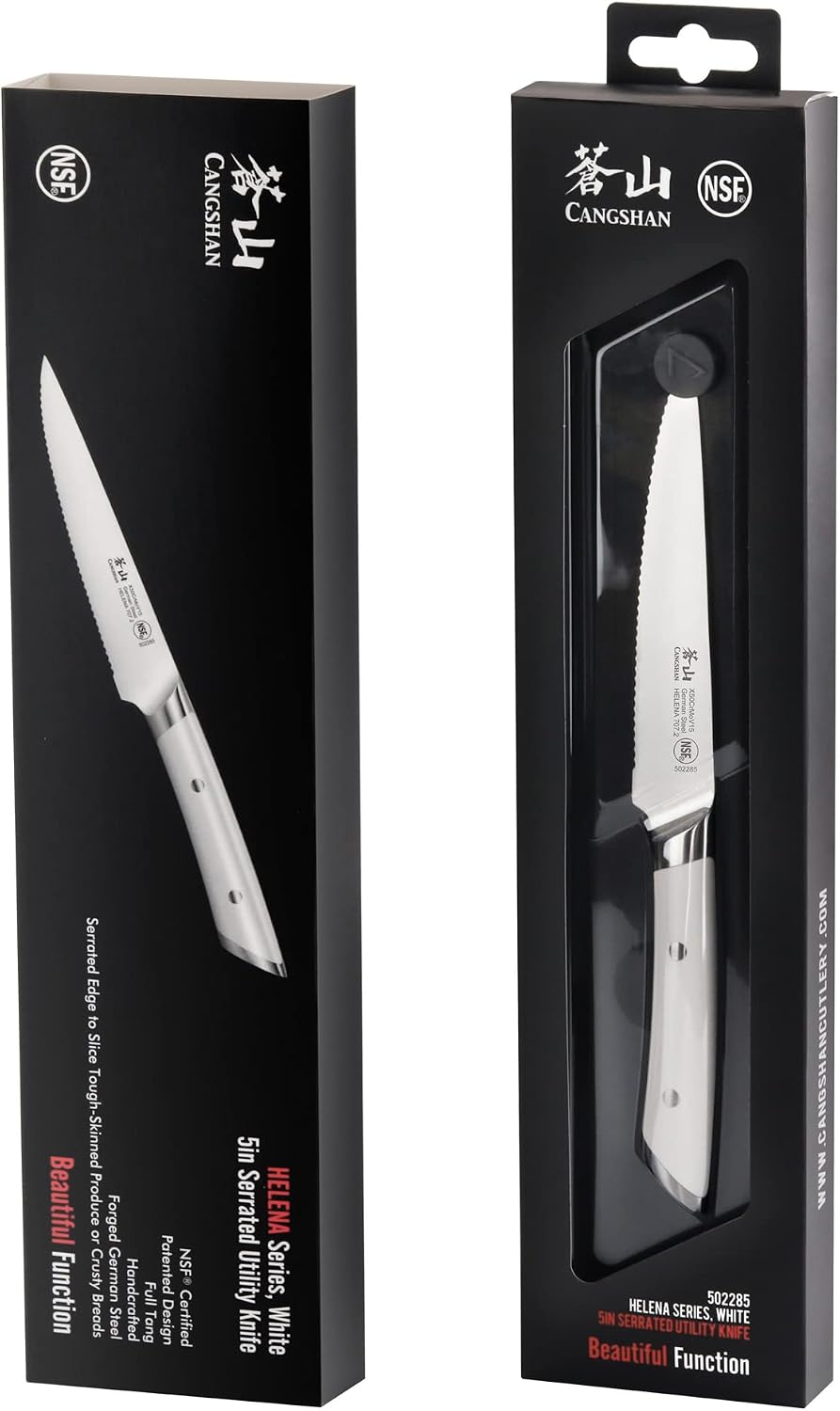 Cangshan HELENA Series German Steel Forged 5" Serrated Utility Knife (Black)