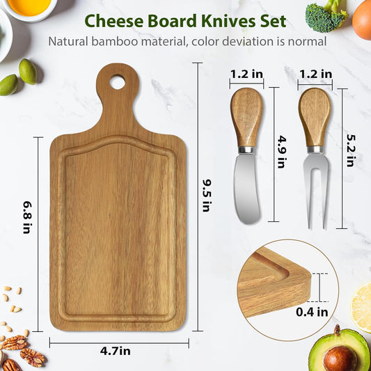 2 Sets Baby Bridal Shower Prizes for Game Winners, Acacia Mini Cheese Board Sets with Knives Forks and Present Box, Small Charcuterie Boards Bulk for Party Wedding Guests Present