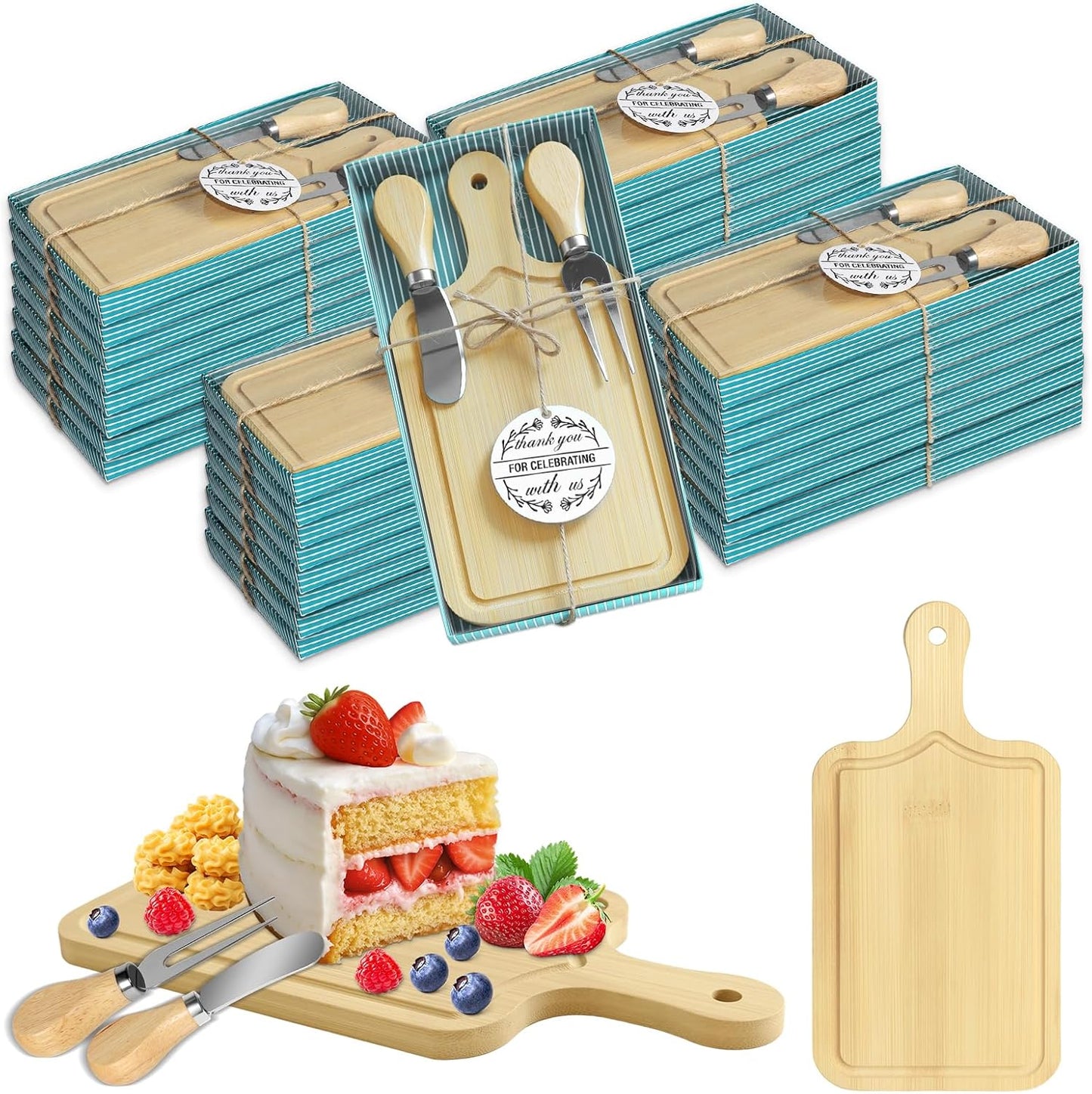 2 Sets Baby Bridal Shower Prizes for Game Winners, Acacia Mini Cheese Board Sets with Knives Forks and Present Box, Small Charcuterie Boards Bulk for Party Wedding Guests Present