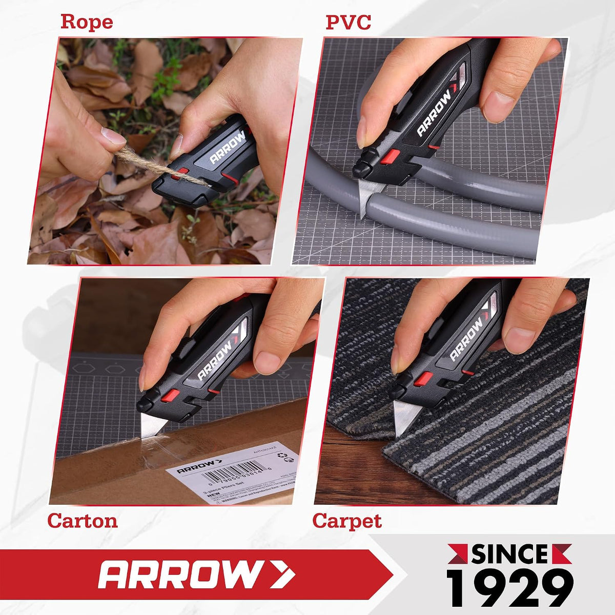 ARROW Retractable Utility Knife, Quick Change Box Cutter with 15 SK2 Blades