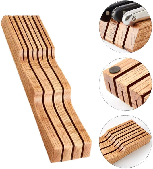 Beech Wood Knife Holder Drawer Insert Compact Knife Organizer for Kitchen Storage and Space Saving