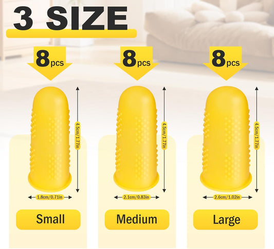 24pcs Silicone Finger Protectors,Rubber Fingers Tips, 3 Sizes | Finger Covers Thimble Guard Pads Caps for Hot Glue Gun Money Counting Collating Writing Task Wax Rosin Resin Crafts Sewing