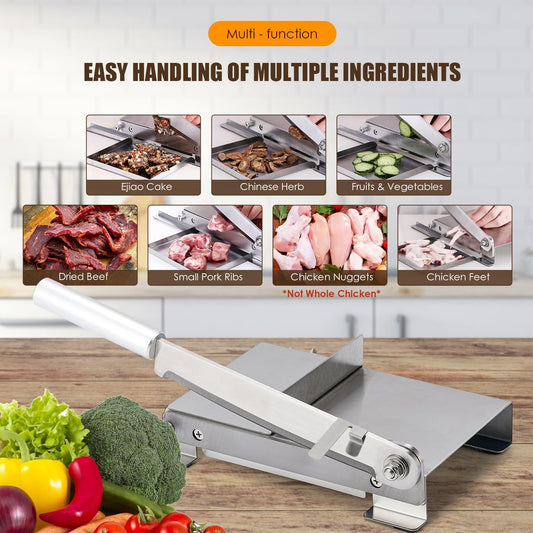 Manual Ribs Meat Slicer Household Stainless Steel Small Bone Cutting Slicing Machine Chicken Lamb Chops Ribs Herb Pastry Cutter for Home Cooking