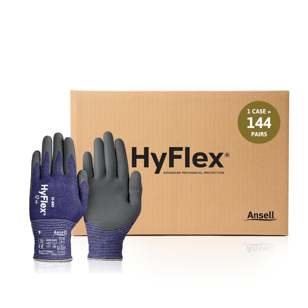 HyFlex 11-561 Ultra-Light Weight Cut-Resistant Gloves, LG, 12 Pairs | Blue, Size 9 (L), unisex, touchscreen, cut-resistant gloves with ANSI A3 protection, ideal for automotive & oil & gas