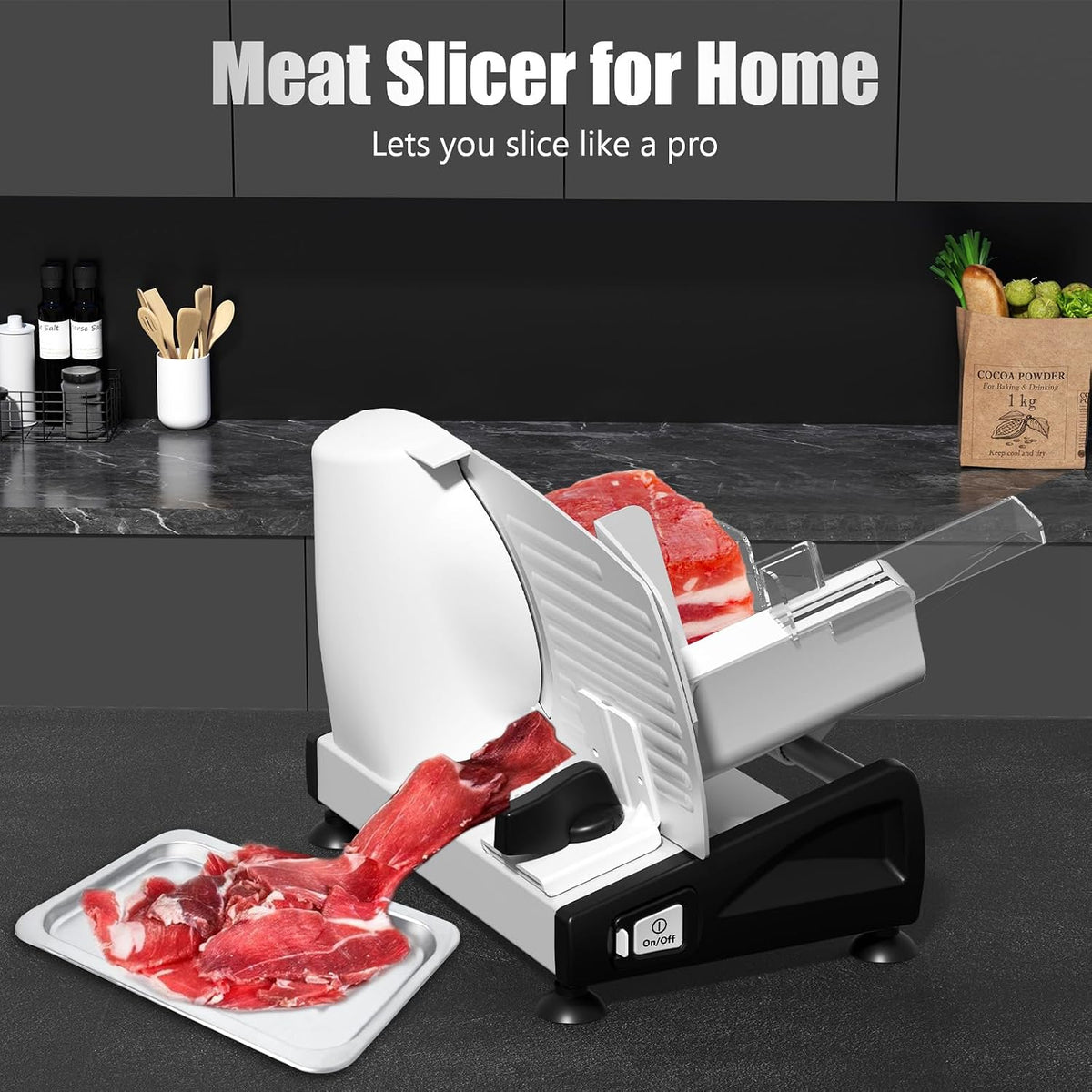 Meat Slicer, Two 7.5” Stainless Steel Blades, 200W DC Motor