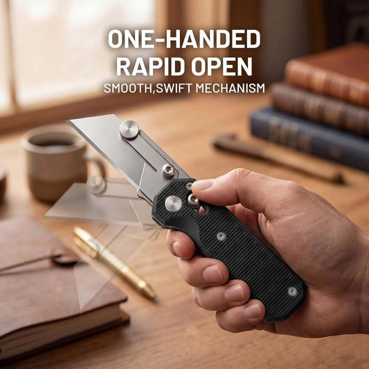 Folding Utility Knife, Pocket Knife, Box cutter Knife with Pocket & Rail Lock, Durable Razor Knife for Home Office Warehouse Everyday Carry, Gift for Men Women(Black)